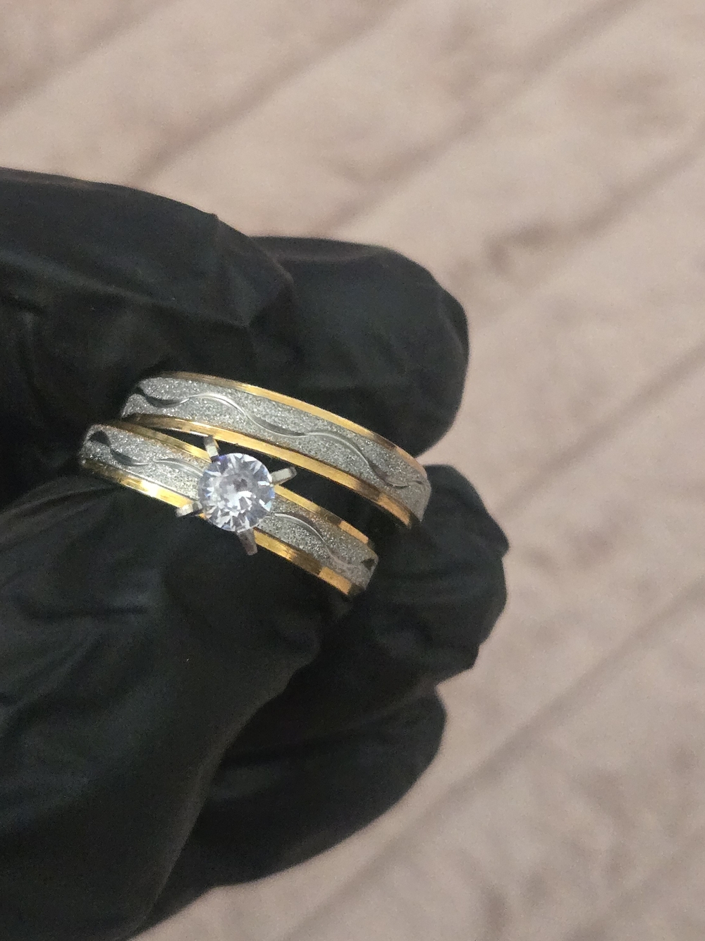 Two-Tone Gold and Silver Solitaire Engagement Ring Set